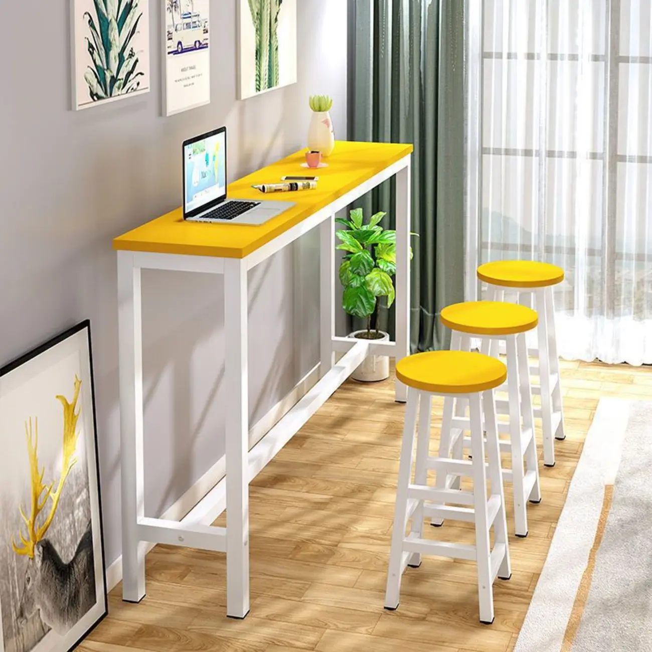 Grey Rectangle Wood Metal Footrest Bar Tables