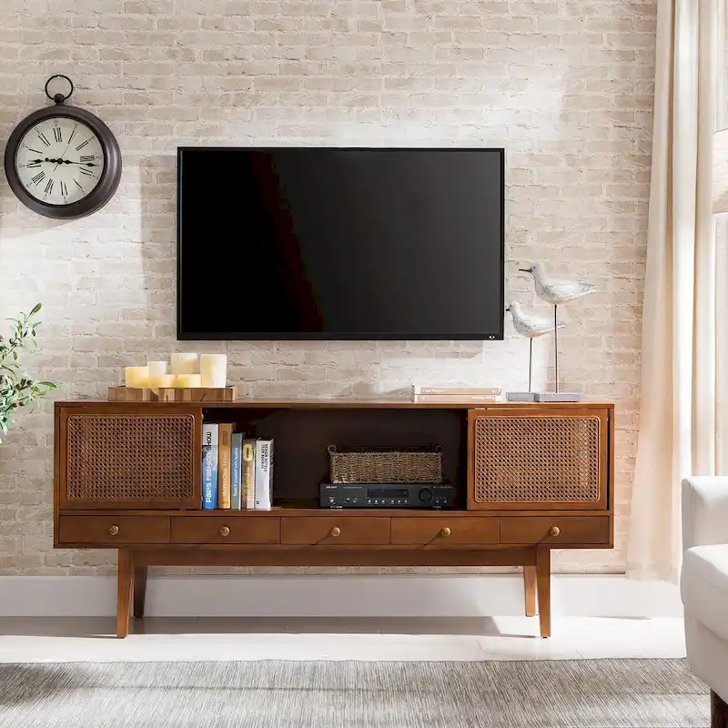 SEI Furniture Mid-century Modern TV Stand Media Console for TV's up to 68