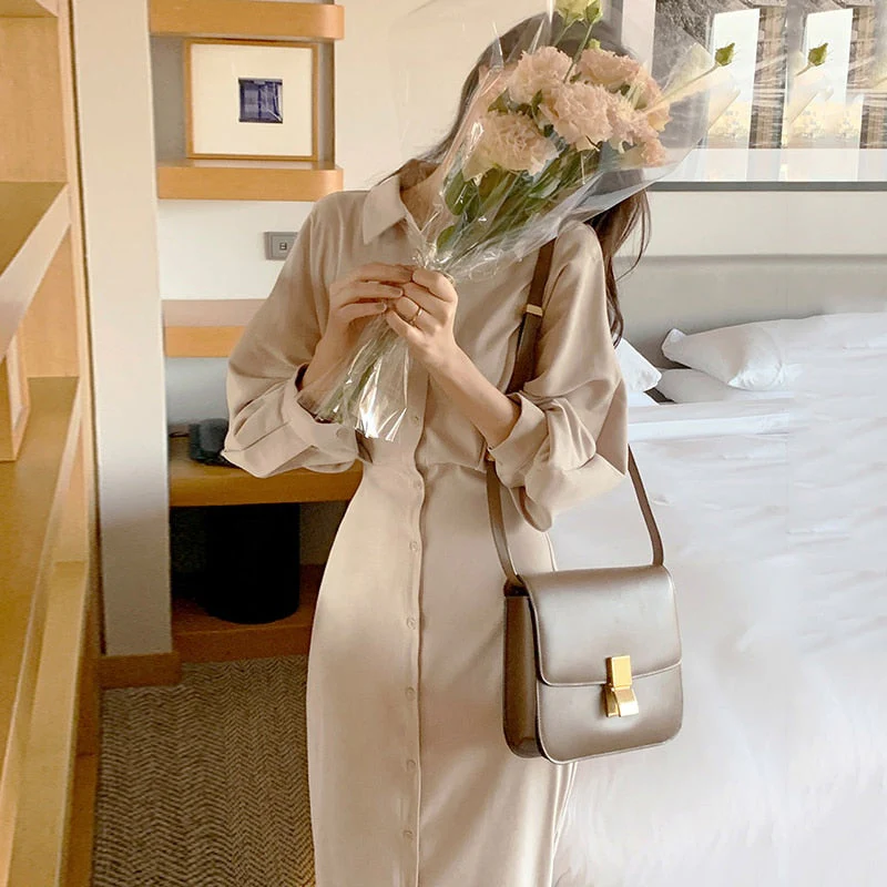 Hulianfu Vintage Evening Shirt Dresses for Women Party Fashion High Waist Korean Lace Up Long Woman Dress Elegant Autumn 2026  Vestidos - Deanwangkt