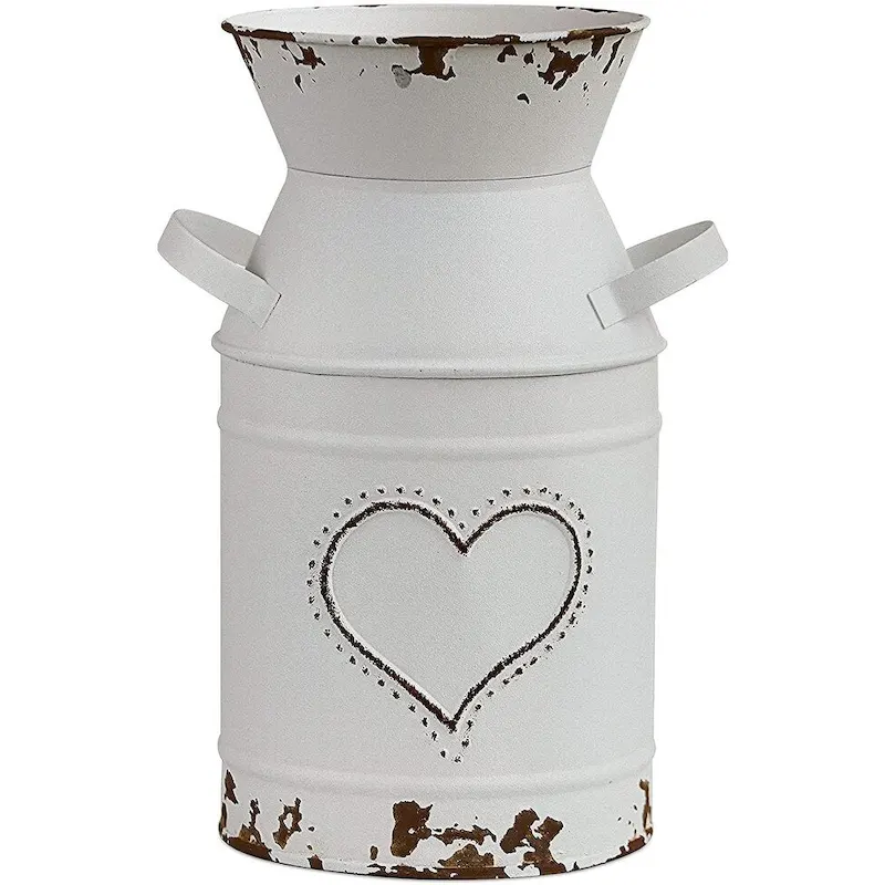 Shabby Chic Vase White Milk Metal Jug French Rustic Bucket