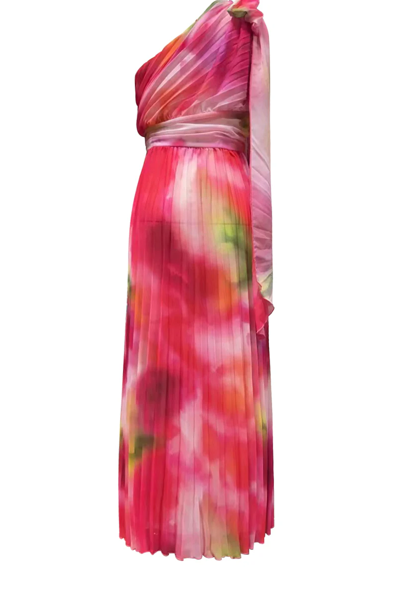 hulianfu Fashion Patchwork Tie-dye One Shoulder Waist Skirt Dresses - Deanwangkt