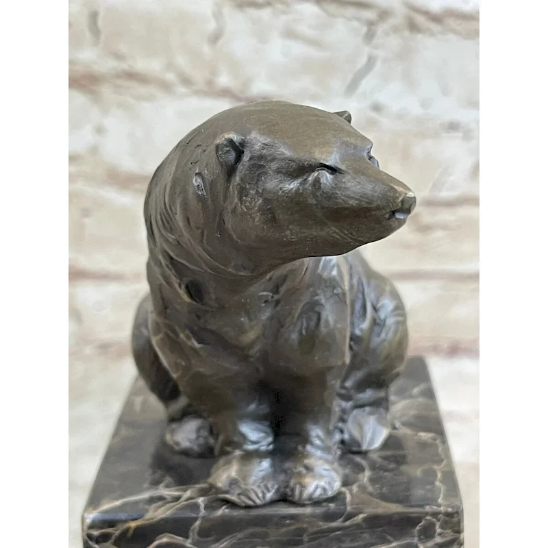 HandmadeSigned Sitting Polar Bronze Bookend Book End Marble Sculpture Statue