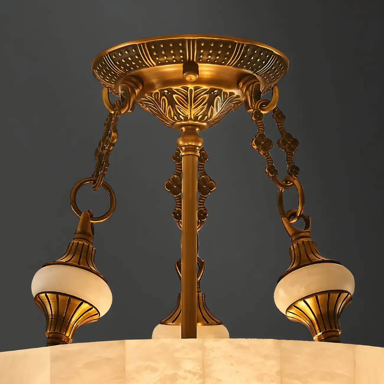 Luxurious Gold Alabaster Cylindrical Chandelier