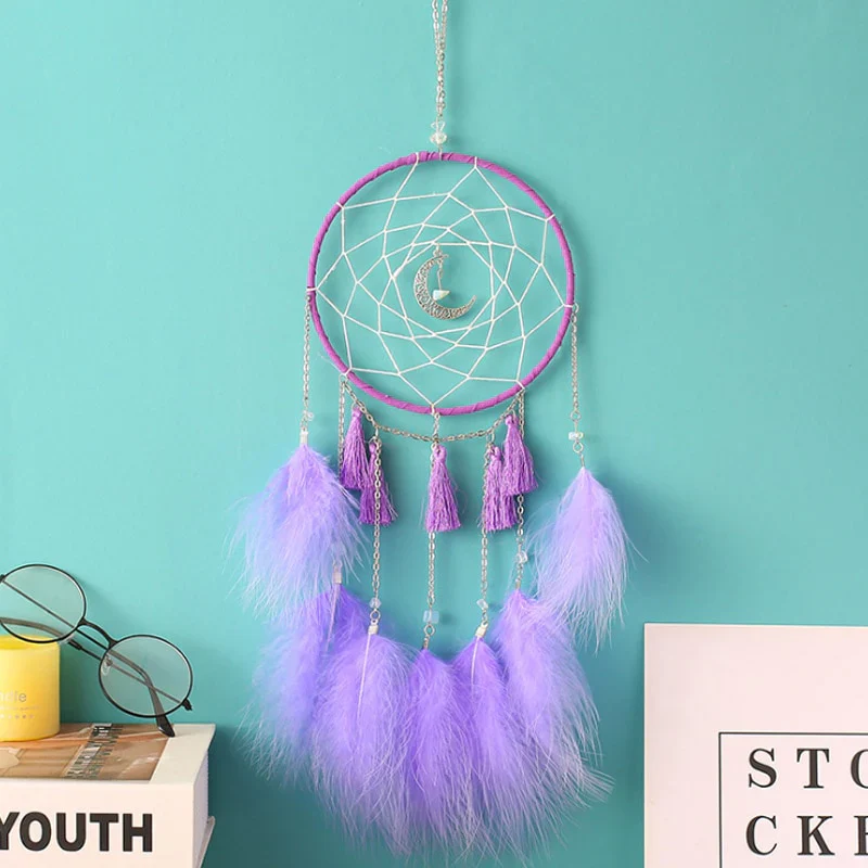 HULIANFU Original silver gray dream catcher 2 ring Indian feather hanging art gifts to bestie friends creative valentine's day gifts - Deanwangkt