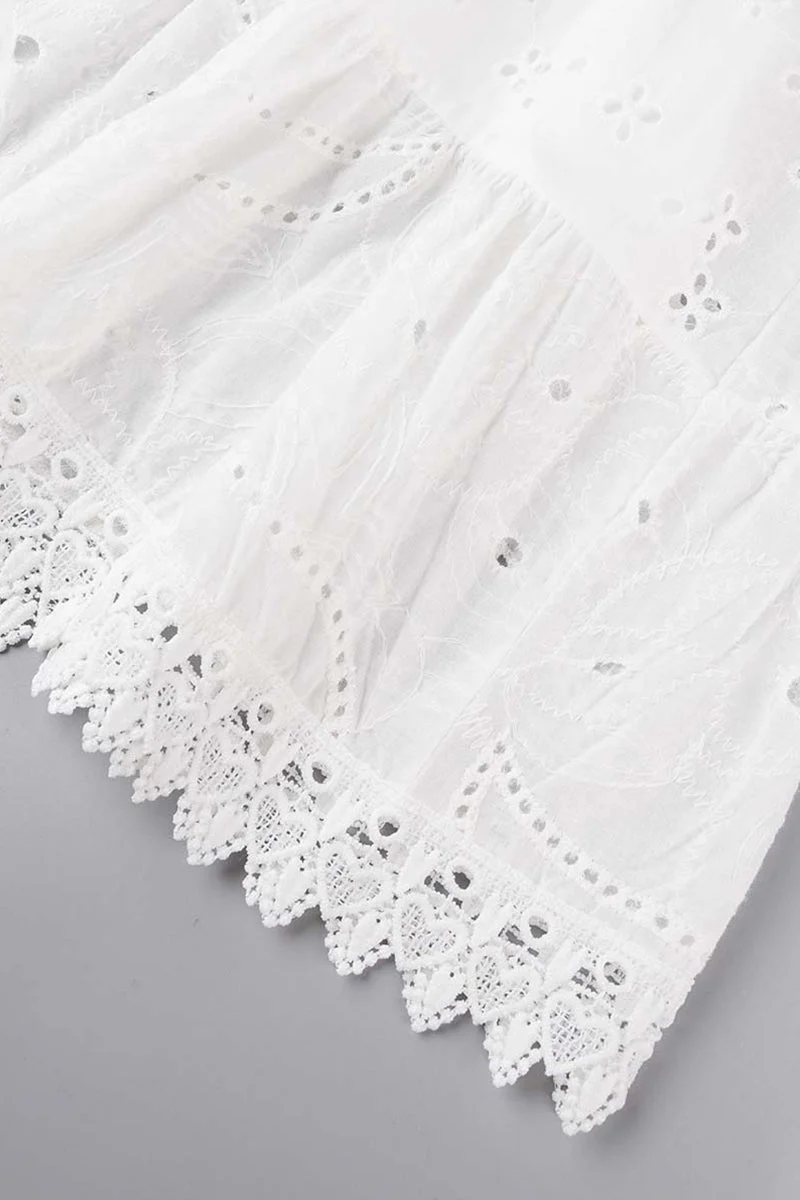 hulianfu - Sweet Elegant Solid Tassel Embroidered Hollowed Out V Neck A Line Dresses - Deanwangkt