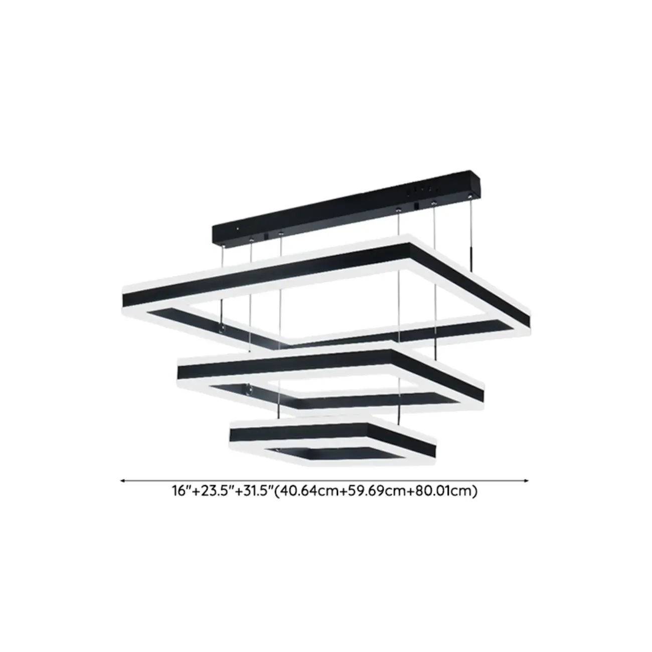 Modern 3-Tier Linear Square Dimmable LED Chandelier