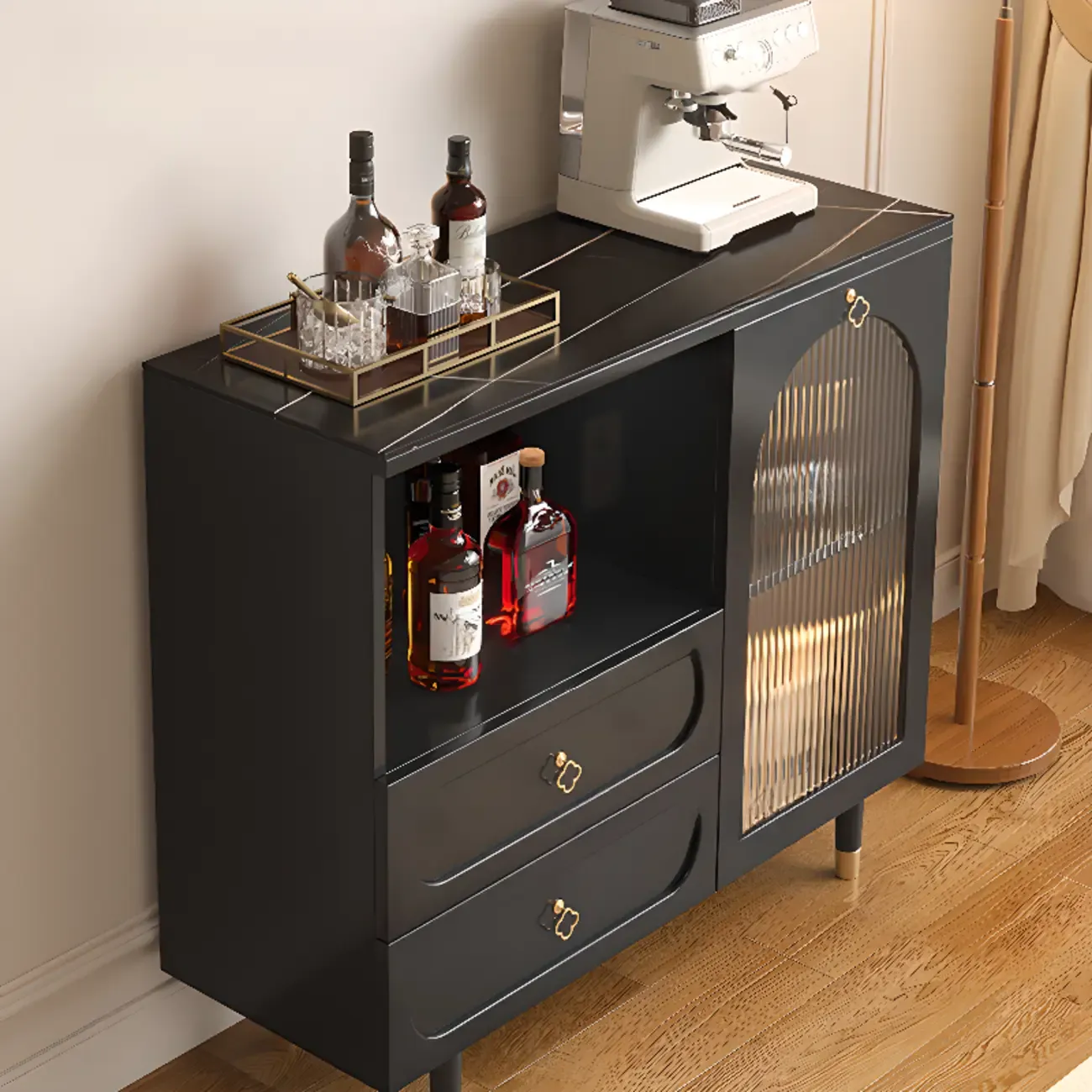 Modern Wooden 2-Drawer Open Shelving Buffet Cabinet