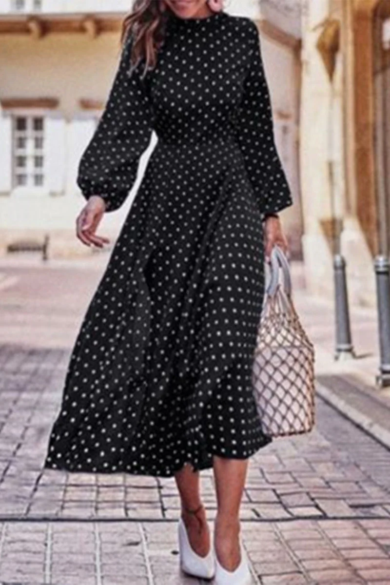 hulianfu Fashion Print Patchwork O Neck Long Sleeve Dresses(3 Colors) - Deanwangkt