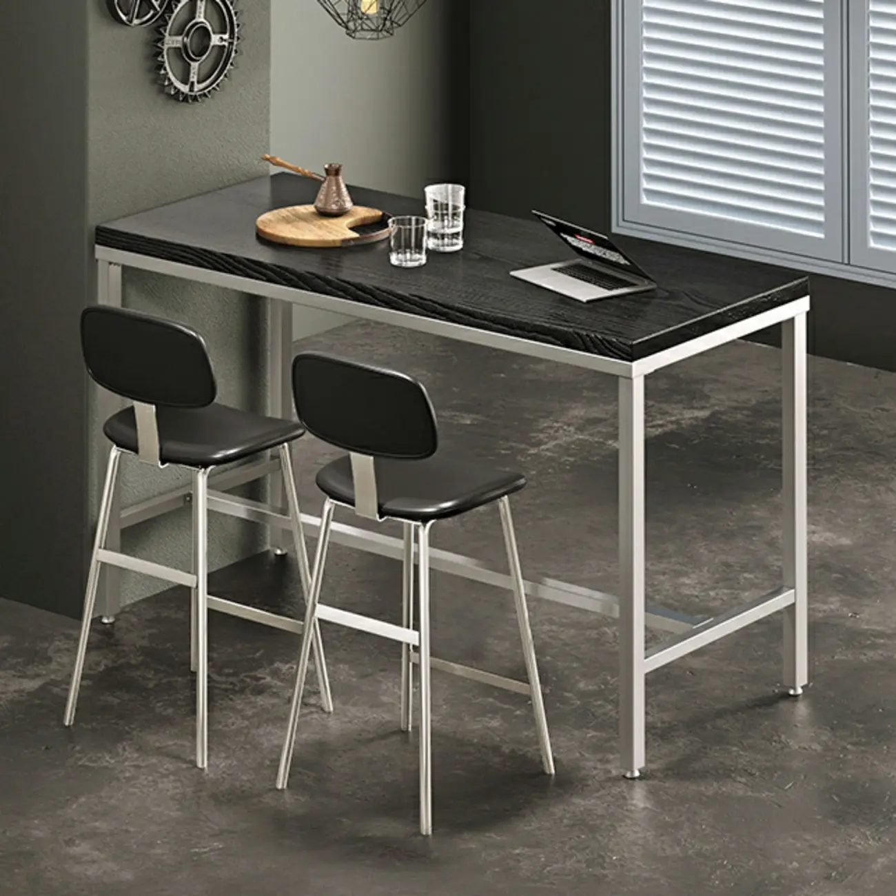 Industrial Faux Leather Metal Frame Bar Stools with Backs