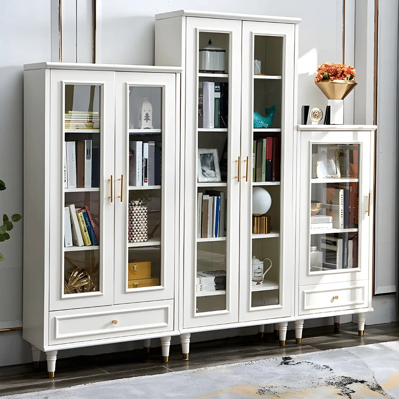 Modern White Engineered Wood Glass Door Bookcase
