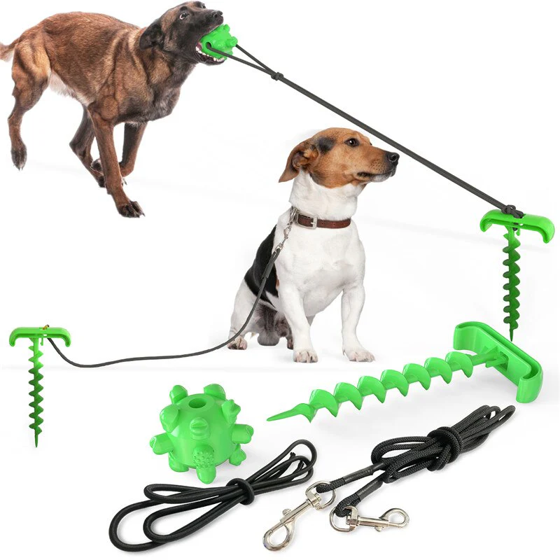 HULIANFU Training Stakes Portable Dog Leash Pile Tie-Out Stick Chew Toy Elasticity Chain for Outdoor Camping Backyard pet leash - Deanwangkt