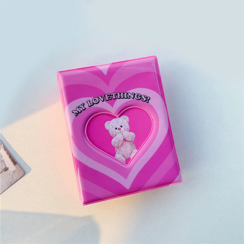 HULIANFU Kawaii Bear photo album 3 Inch Love Heart Hollow Kpop Card Binder Name Card Book Photo Album Card Photocard ID Holder 40 Pockets - Deanwangkt