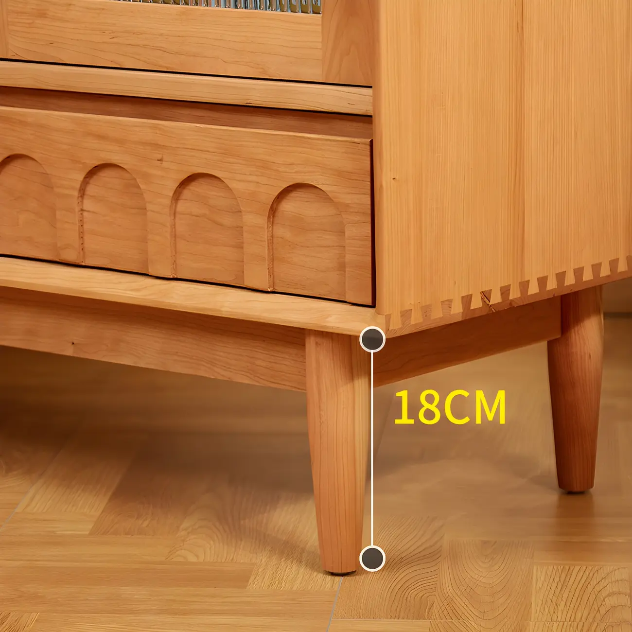 Scandinavian Yellow Wooden Sideboard with Cabinets