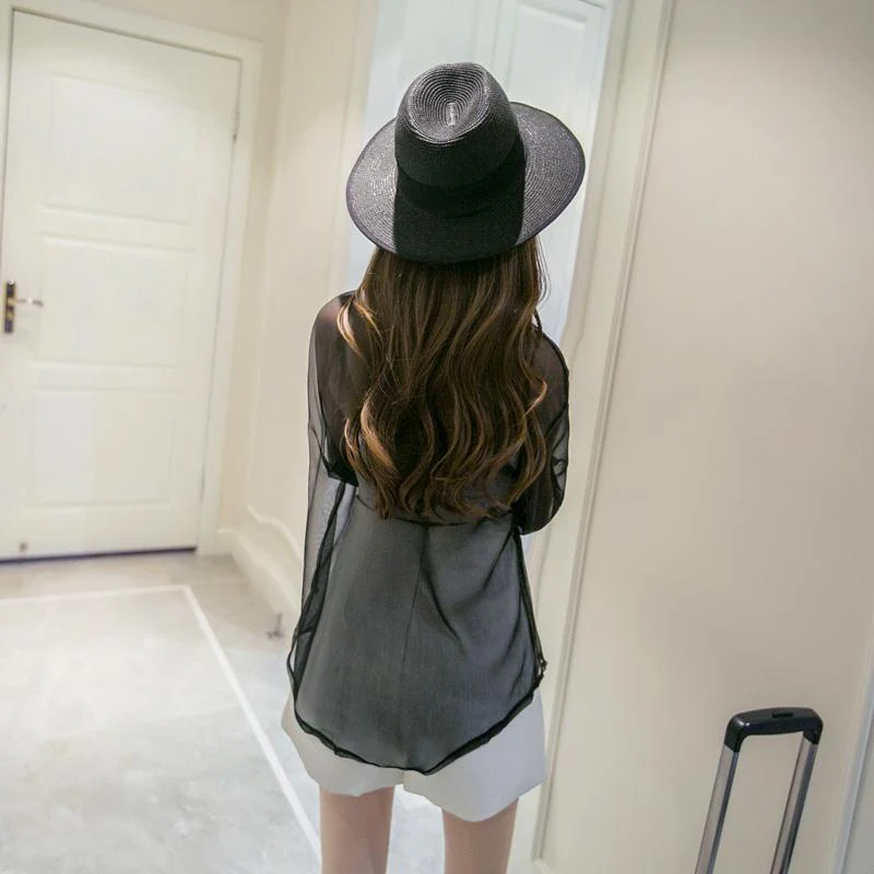 Hulianfu Spring Chiffon Transparent Shirt Women's Long Sleeve See-through Blusas Ropa De Mujer Summer Sun-proof Zipper Coats Jacket - Deanwangkt