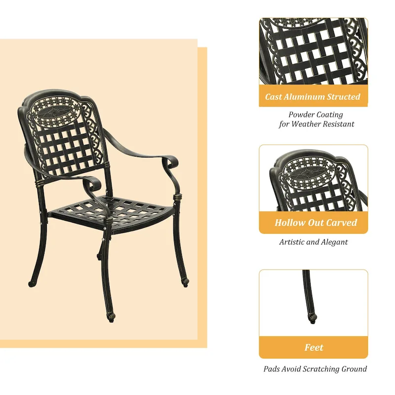 Clihome Cast Aluminum Patio Dining Chairs (Set of 2)