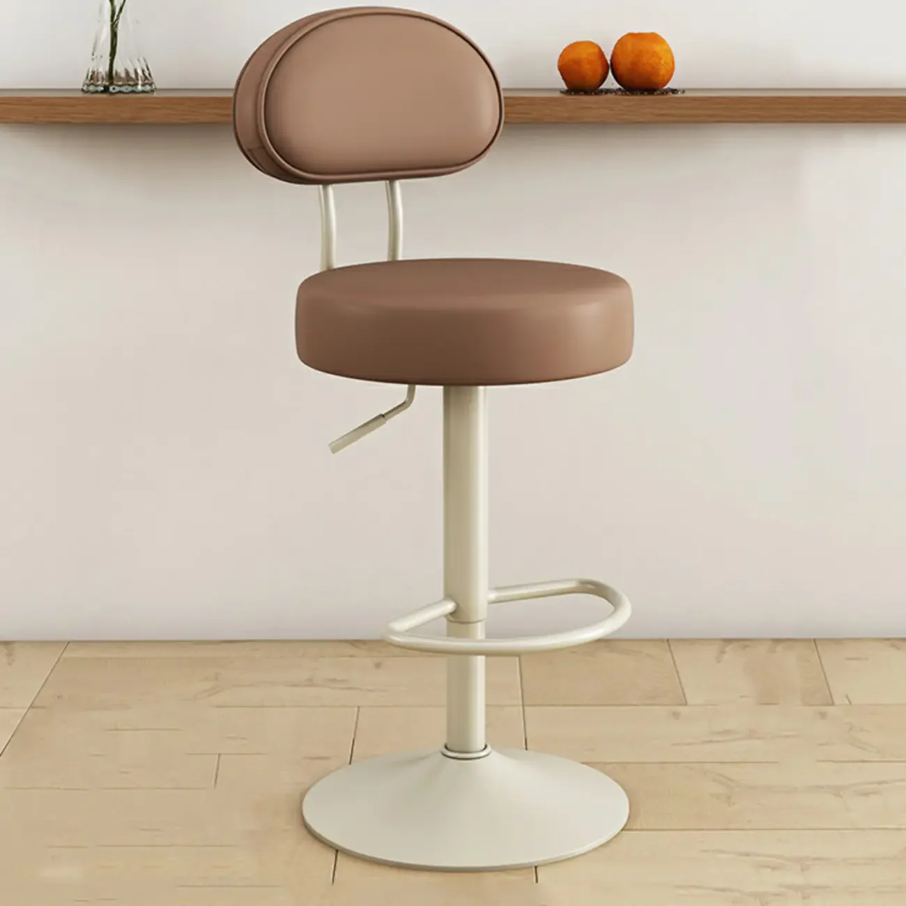 Round Adjustable Faux Leather Bar Stools with Back
