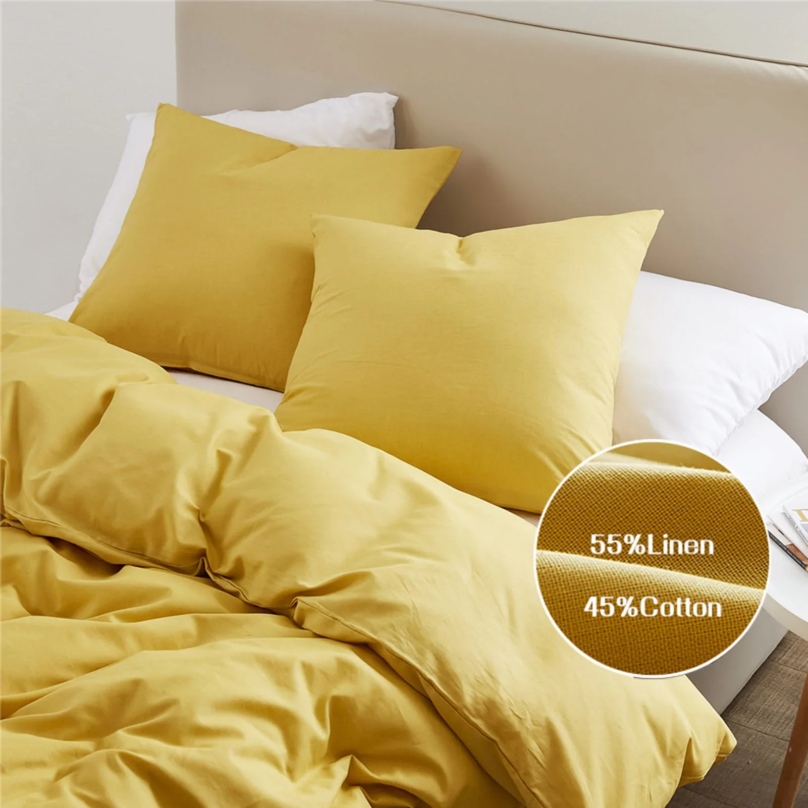 HULIANFU Modern 55% Linen 45% Cotton Bedding Sets Solid Color Bed Set Duvet Cover French Shams Simplicity Bedclothes For Home Sing/Queen - Deanwangkt