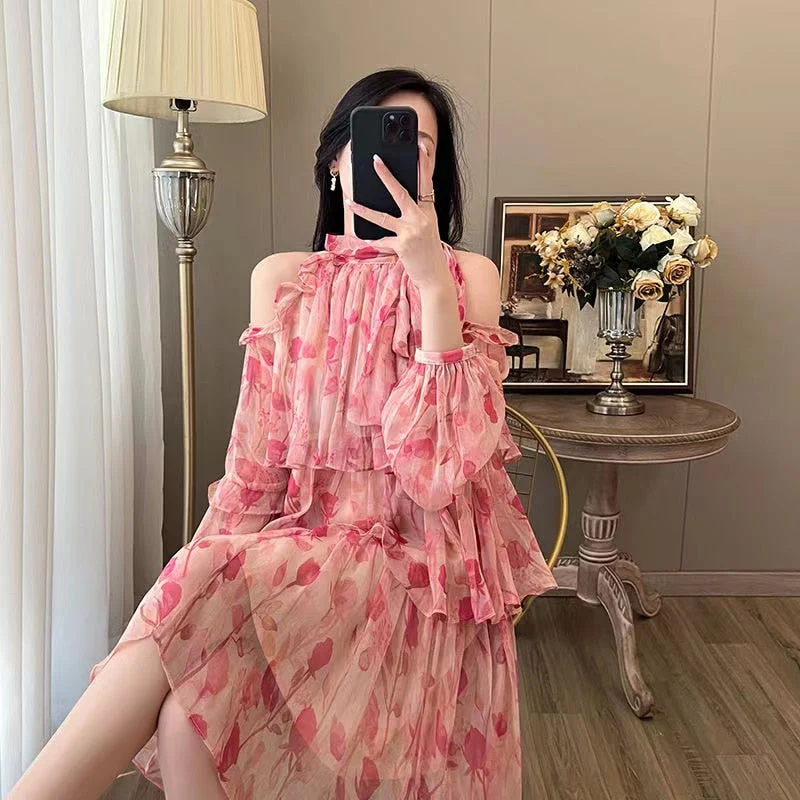 Lantern Sleeve Summer Dress New French Style Floral Dress for Women 2026  Sweet Elegant Tierred Knee Length Mini Dress - Deanwangkt