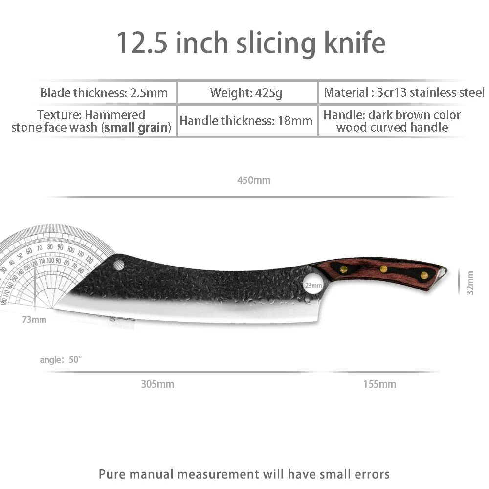 HULIANFU Sowoll Kitchen Knife High Carbon Steel 12.5 Inch Long Chef Knife Forged Vegetable Cooking Cleaver Cutting Slicer Meat Knife Tool - Deanwangkt