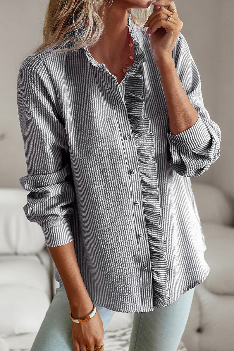 hulianfu British Style Solid Patchwork Lotus Leaf Collar Blouses(4 Colors) - Deanwangkt