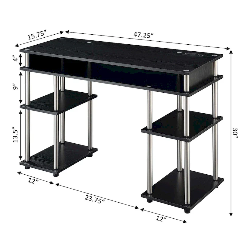 Convenience Concepts Designs2Go No Tools Student Desk with Charging Station and Shelves