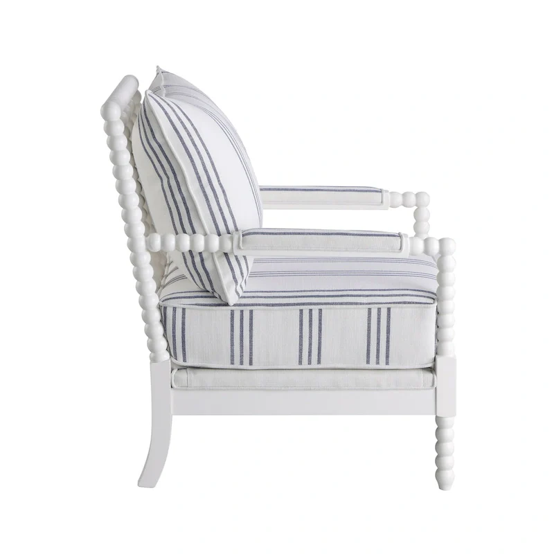 Penelopina White and Navy Upholstered Stripe Accent Chair