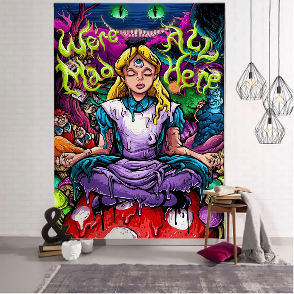 HULIANFU Psychedelic Meditator Tapestry Wall Hanging Cartoon Witchcraft Bohemian Style Mandala Kawaii Room Home Decor - Deanwangkt
