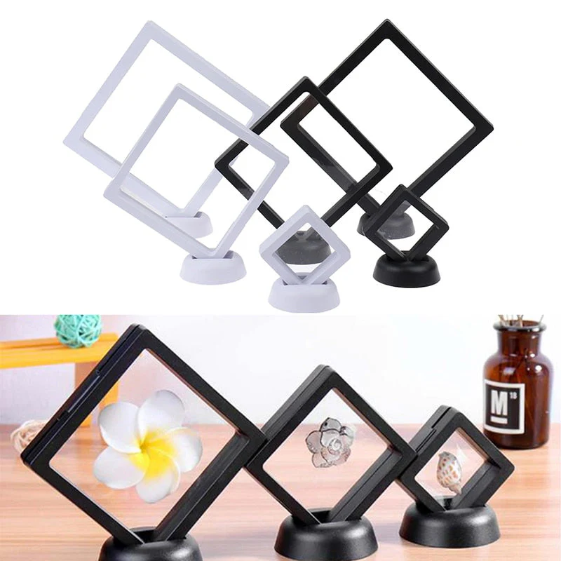 HULIANFU Square 3D Floating Jewelry Coin Display Frame Holder Box Case Stand Home Decorations  Jewelry Display Stand Ring Pendant Holder - Deanwangkt