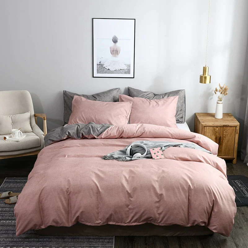 HULIANFU North America Plain AB Double-sided Design Duvet Cover Set King Queen Size Double Bed Quilts Covers Comforter Cover Bedding Sets - Deanwangkt