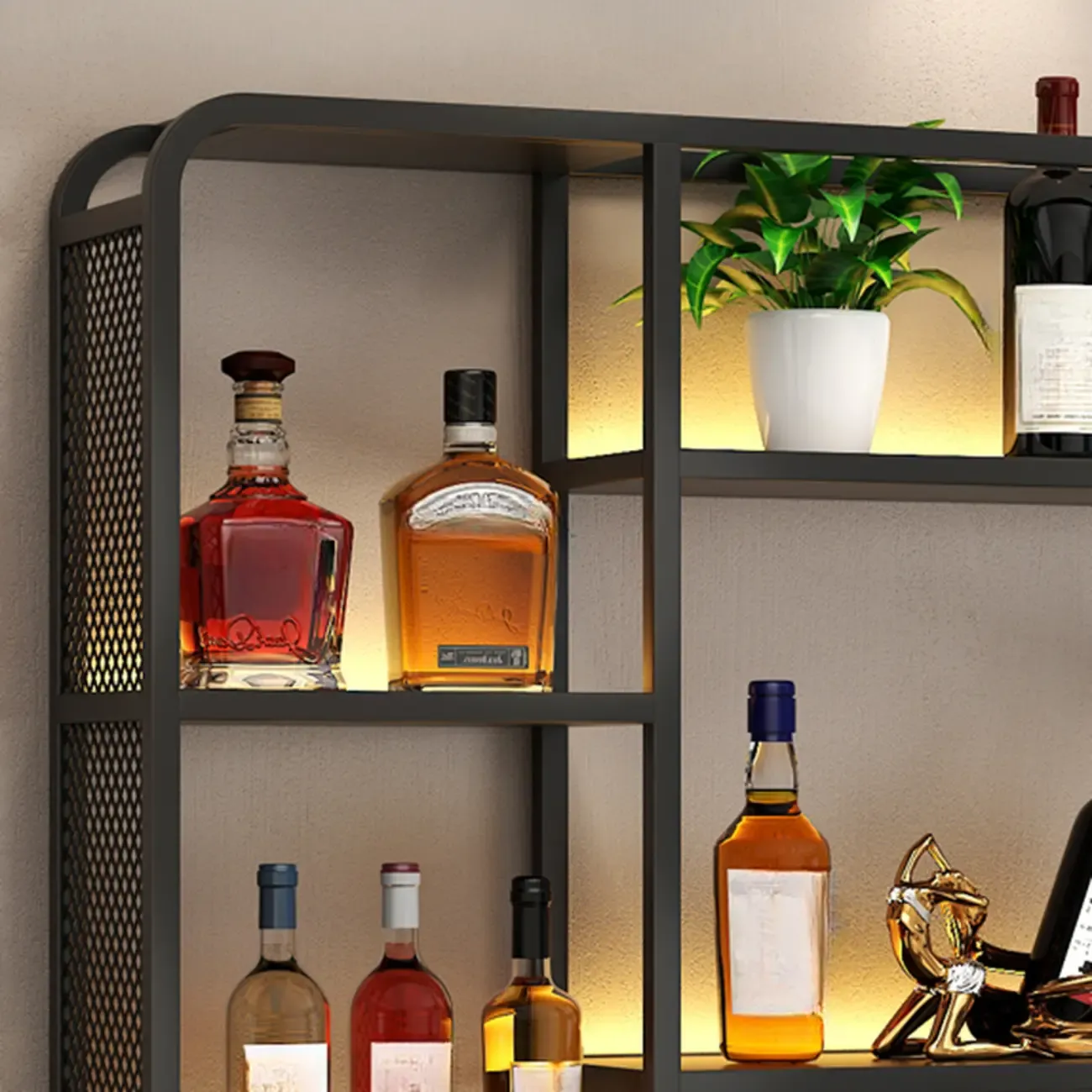 Alloy Wall Mount Open Wine Holder Bottle with Shelf
