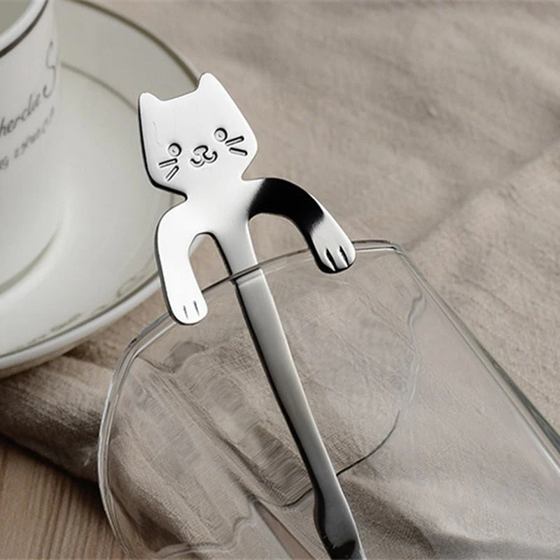 HULIANFU Stainless Steel Coffee Spoon Lovely Cute Cat Shape Teaspoon Dessert Snack Scoop Ice Cream Mini Spoons Tableware Kitchen Tools - Deanwangkt