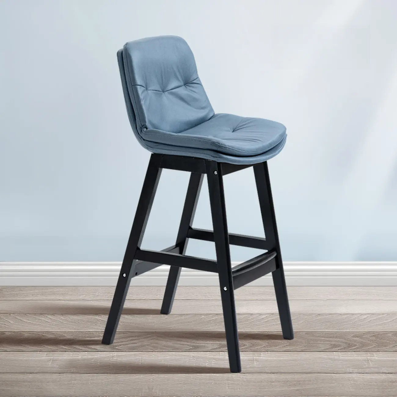 Scandinavian Wood Frame Leather Ergonomic Bucket Bar Stool