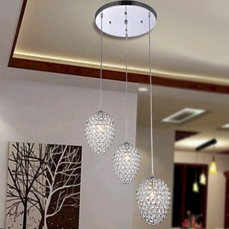 Lidwina Chrome 3-Light Pendant with Crystal Shade