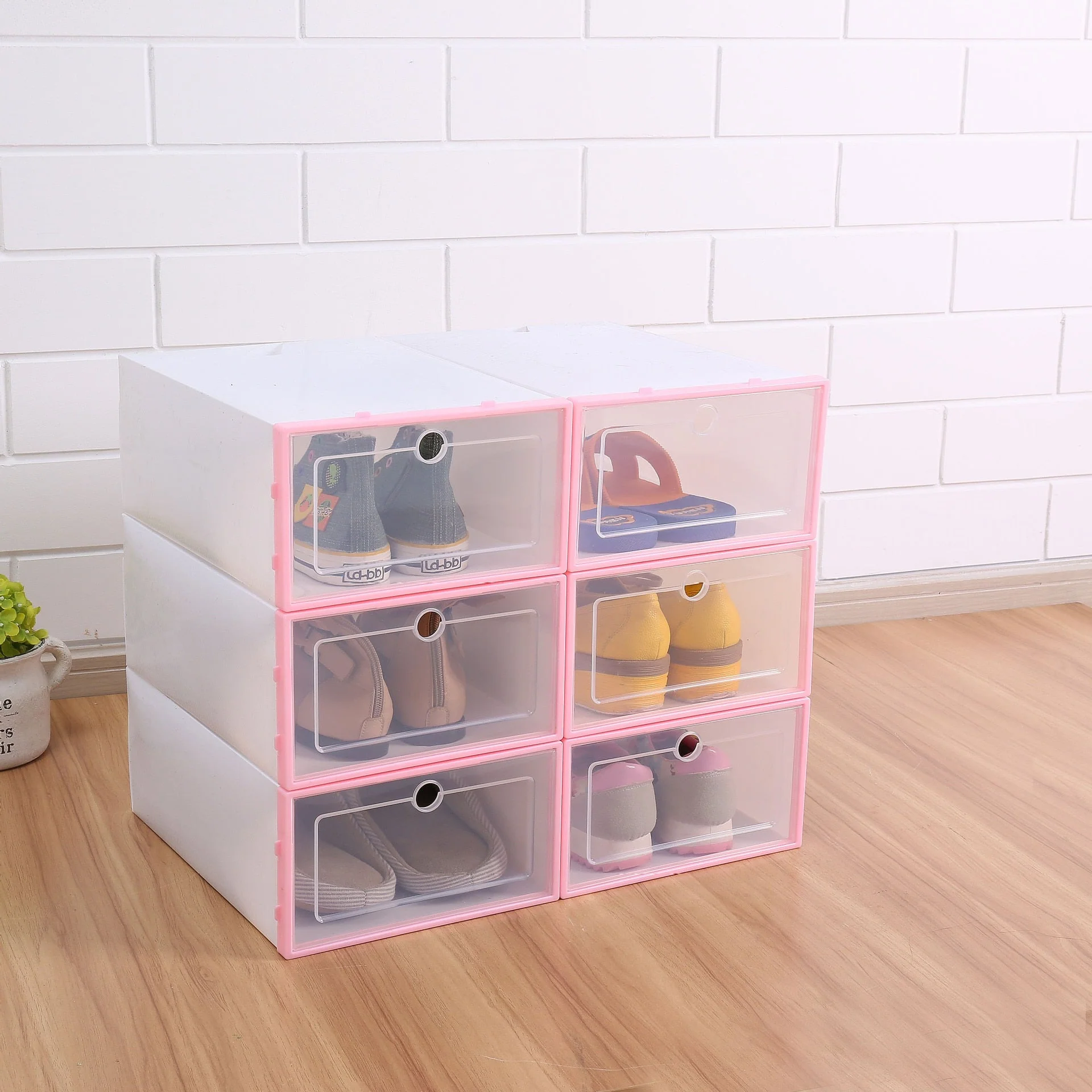 HULIANFU Wholesale 24pcs Shoe Box Set Classic White Foldable Storage Plastic Clear Home Organizer Shoe Rack Stack US CA&NJ warehouse - Deanwangkt