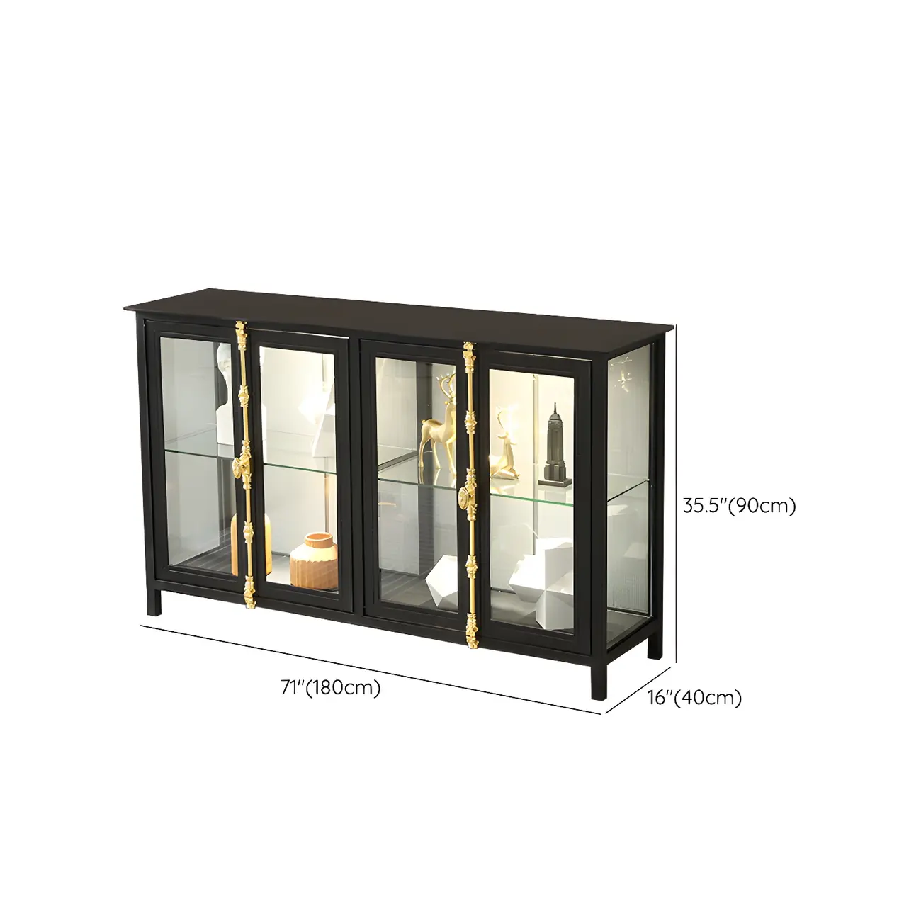 Glam Black Metal Frame Glass Curio Cabinet