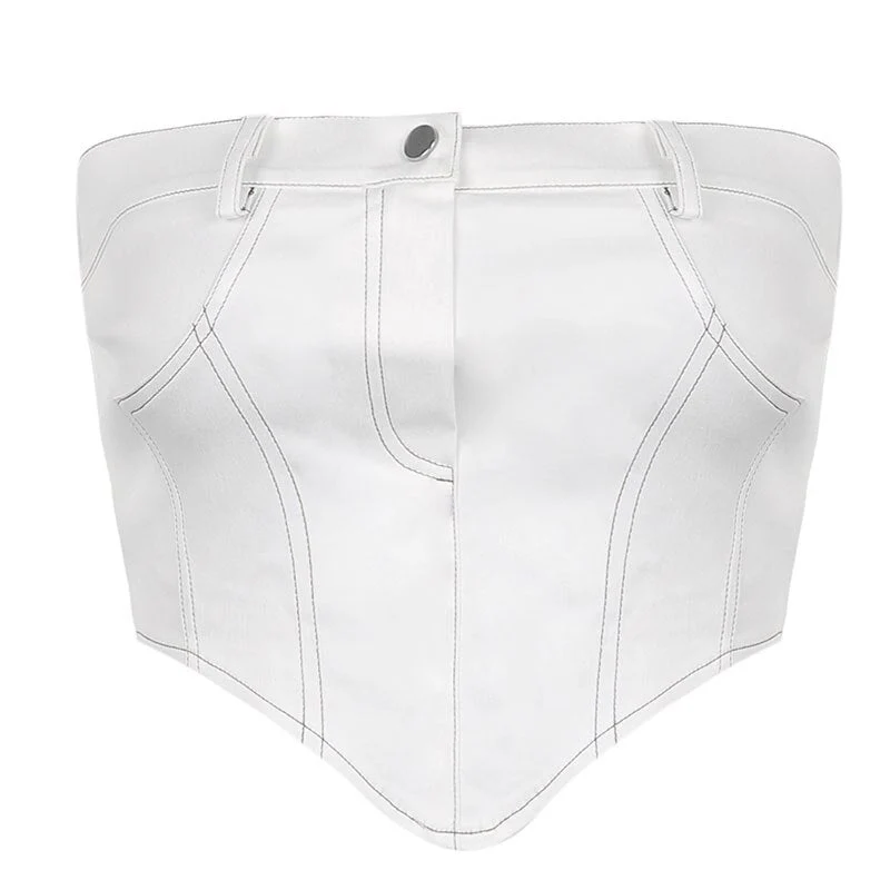 Hulianfu White Strapless Cropped Tube Top Women Sexy Backless Boob Tube Crop Tops Zipper Black Thread Camisole Summer - Deanwangkt