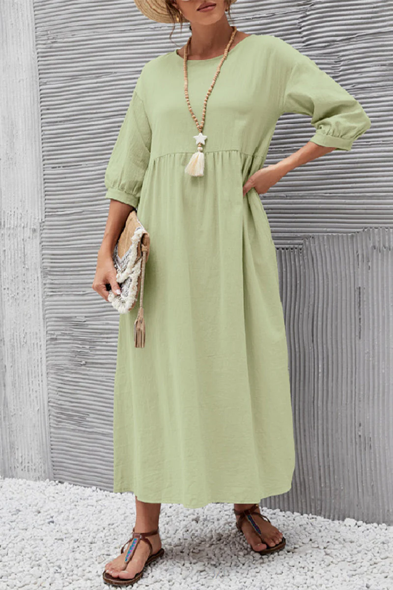 hulianfu Casual Solid Solid Color O Neck A Line Dresses(11 Colors) - Deanwangkt