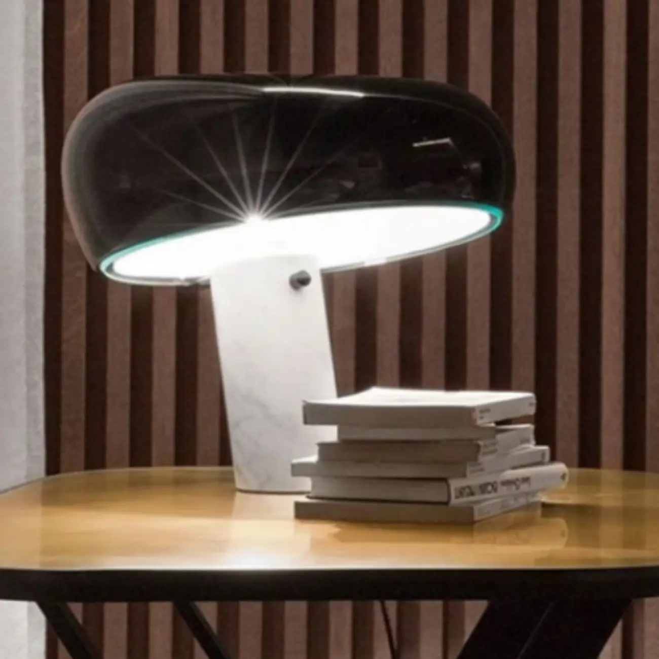 Modern Geometric Stone & Iron LED Table Lamp, Black