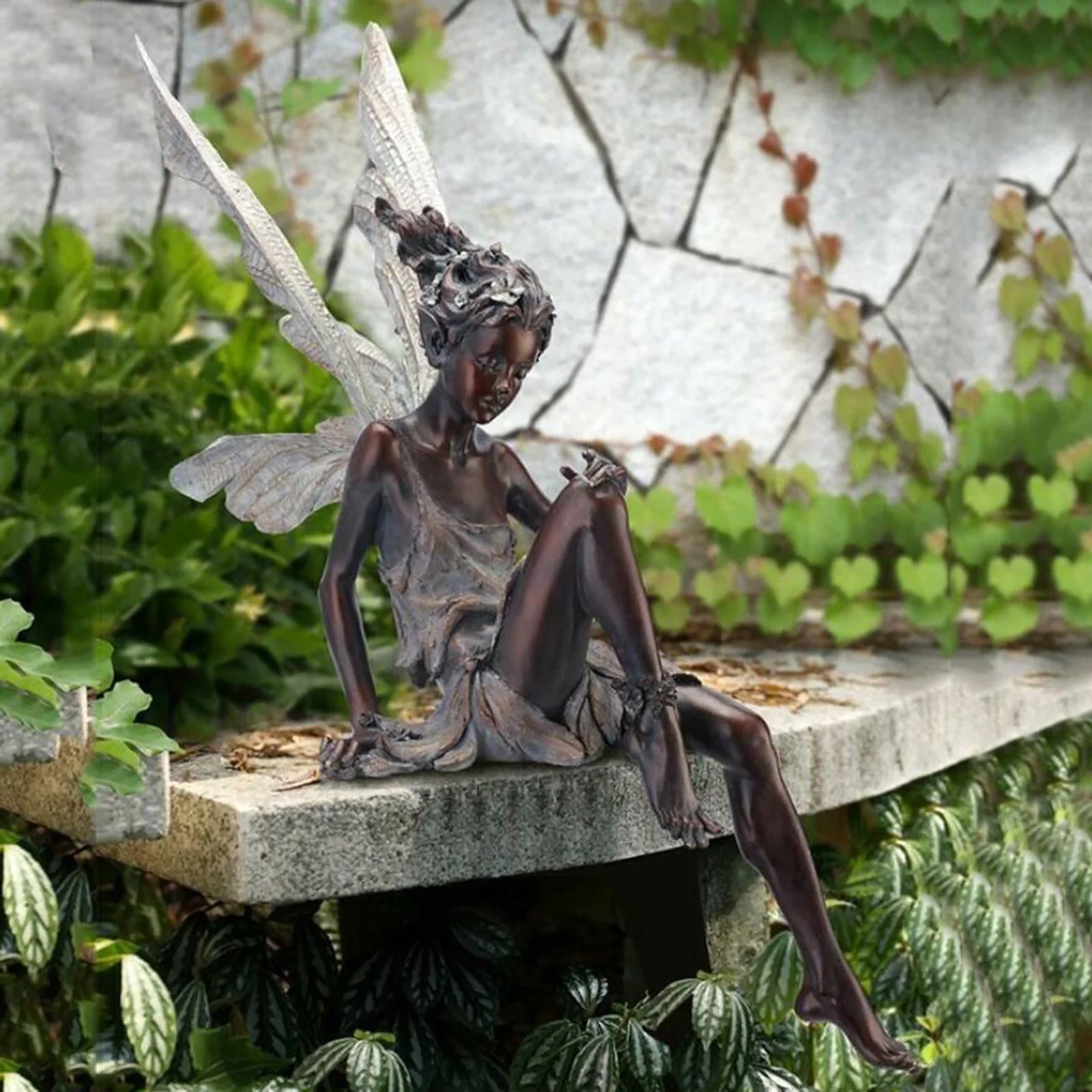 HULIANFU Tudor And Turek Resin Sitting Fairy Statue Garden Ornament Porch Sculpture Yard Craft Landscaping for Home Garden Decoration - Deanwangkt
