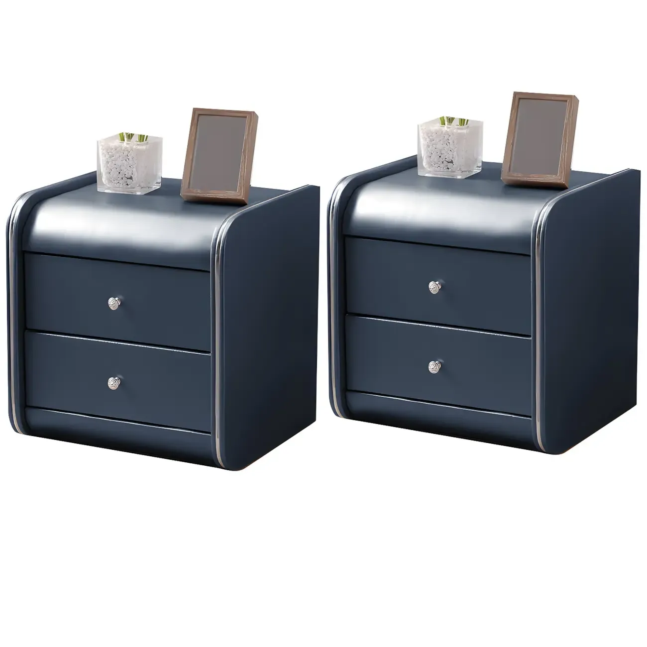 Stylish Narrow Faux Leather Bedside Table with 2 Drawers