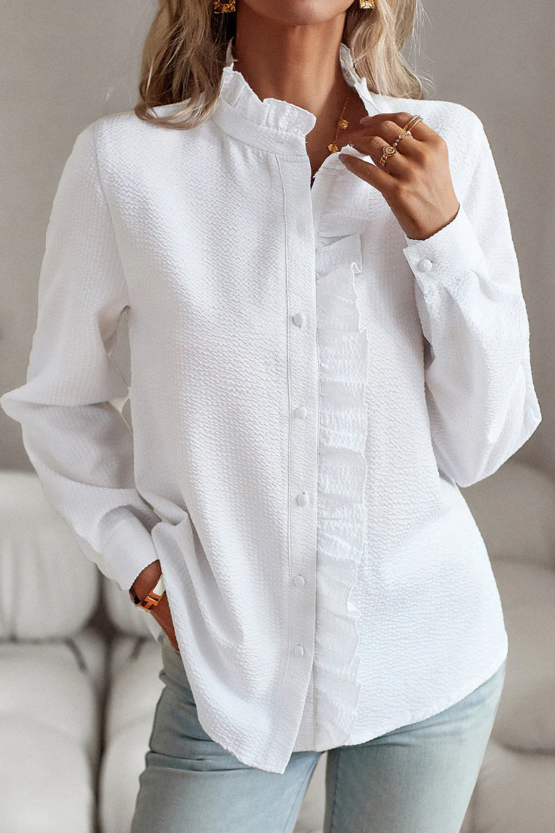hulianfu British Style Solid Patchwork Lotus Leaf Collar Blouses(4 Colors) - Deanwangkt