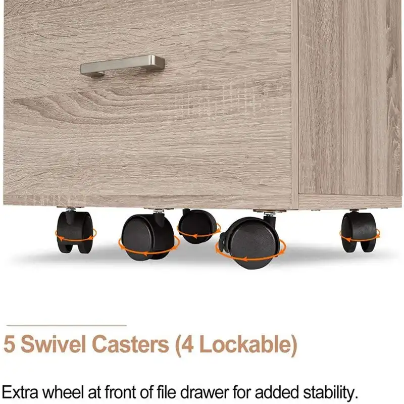 3-Drawer Rolling Wood File Cabinet with Lock