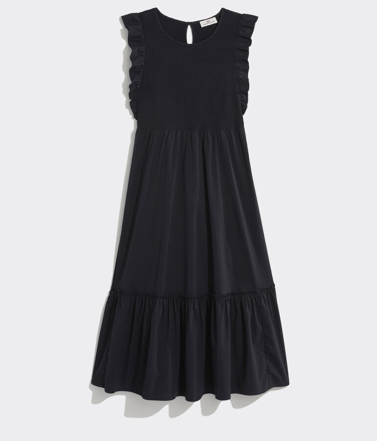 Harbor Seersucker Smocked Midi Dress