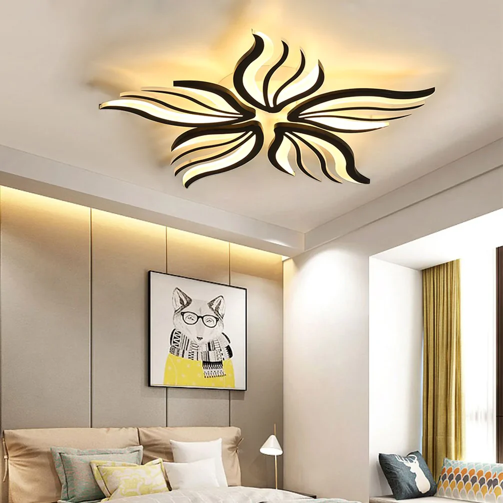 HULIANFU Modern LED Ceiling Lights Dimmable Bedroom Chandelier Lamp Flower-Shape Design With Remote Control Study Hotel Ceiling Lamps - Deanwangkt