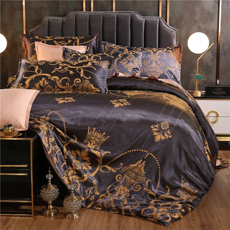 HULIANFU Luxury Jacquard Bedding Set King Size Duvet Cover Quilt Set Queen Comforter Bed Gold Quilt Cover High Quality For Adults - Deanwangkt