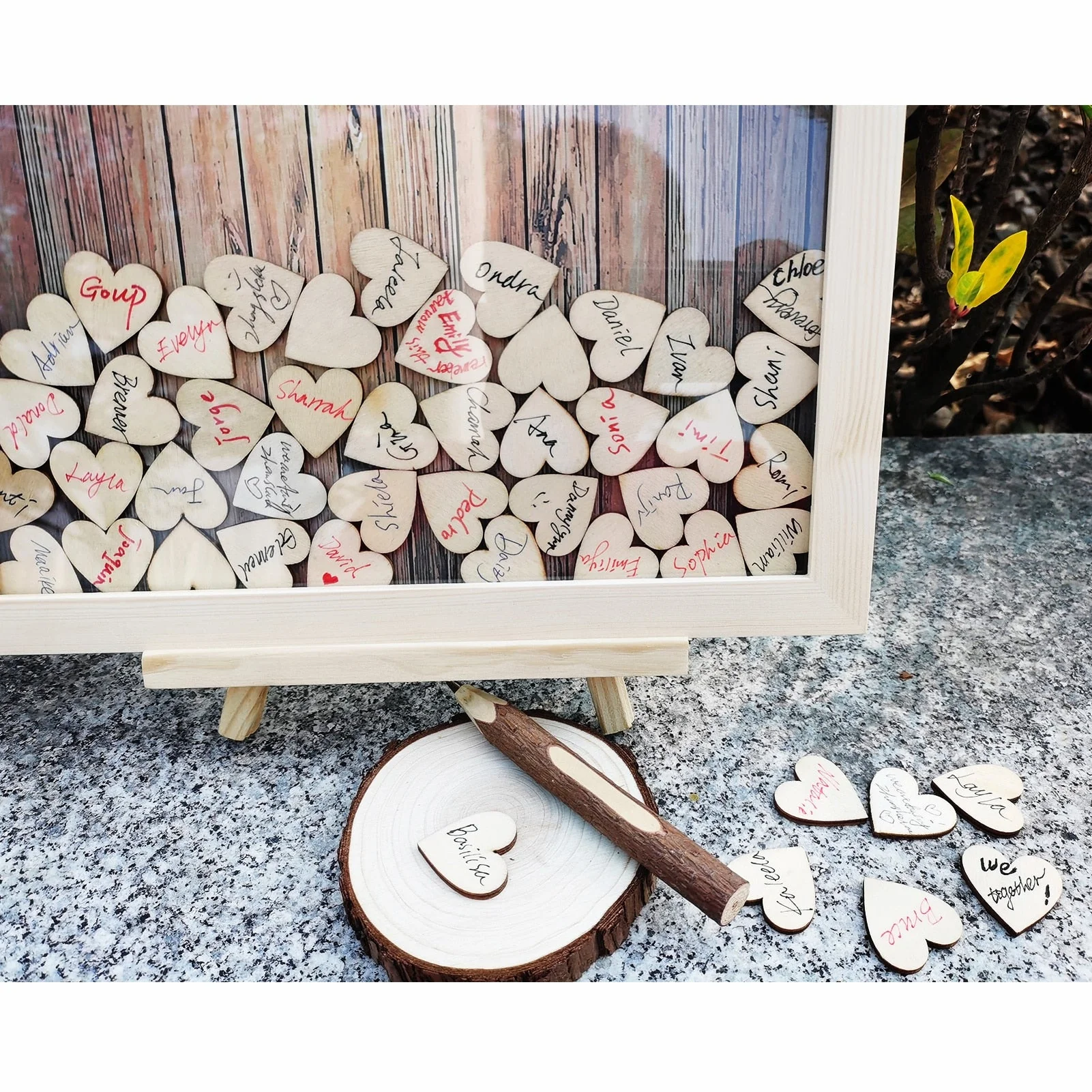 HULIANFU Wedding Guest Book Personalized Wedding Decoration Rustic Sweet Wedding Guestbook 120pcs Small Wood Hearts - Deanwangkt