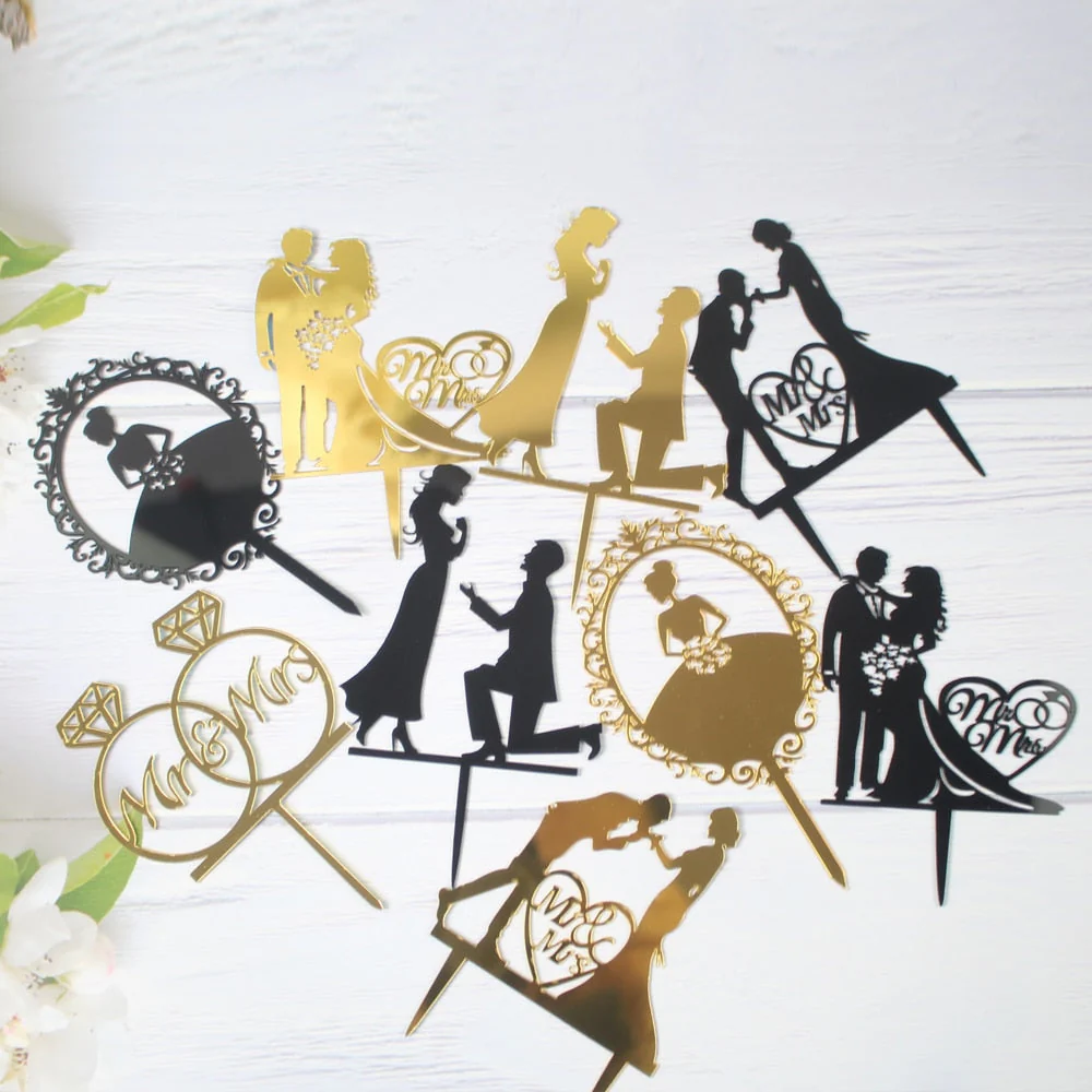 HULIANFU Wedding Cake Topper Acrylic Bride to be Cake Decorations Mariage Anniversary Birthday Party Baking Dessert Cake Top Flag Cupcake - Deanwangkt