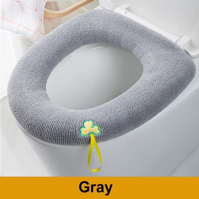 HULIANFU Winter Warm Toilet Seat Cover Closestool Mat 1Pcs Washable Bathroom Accessories Knitting Pure Color Soft O-shape Pad Bidet Cover - Deanwangkt