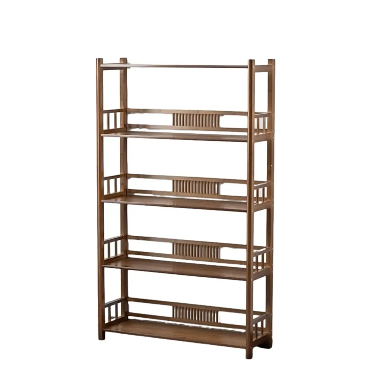 Vertical Modern 4-Tier Open Back Brown Wood Bookcase