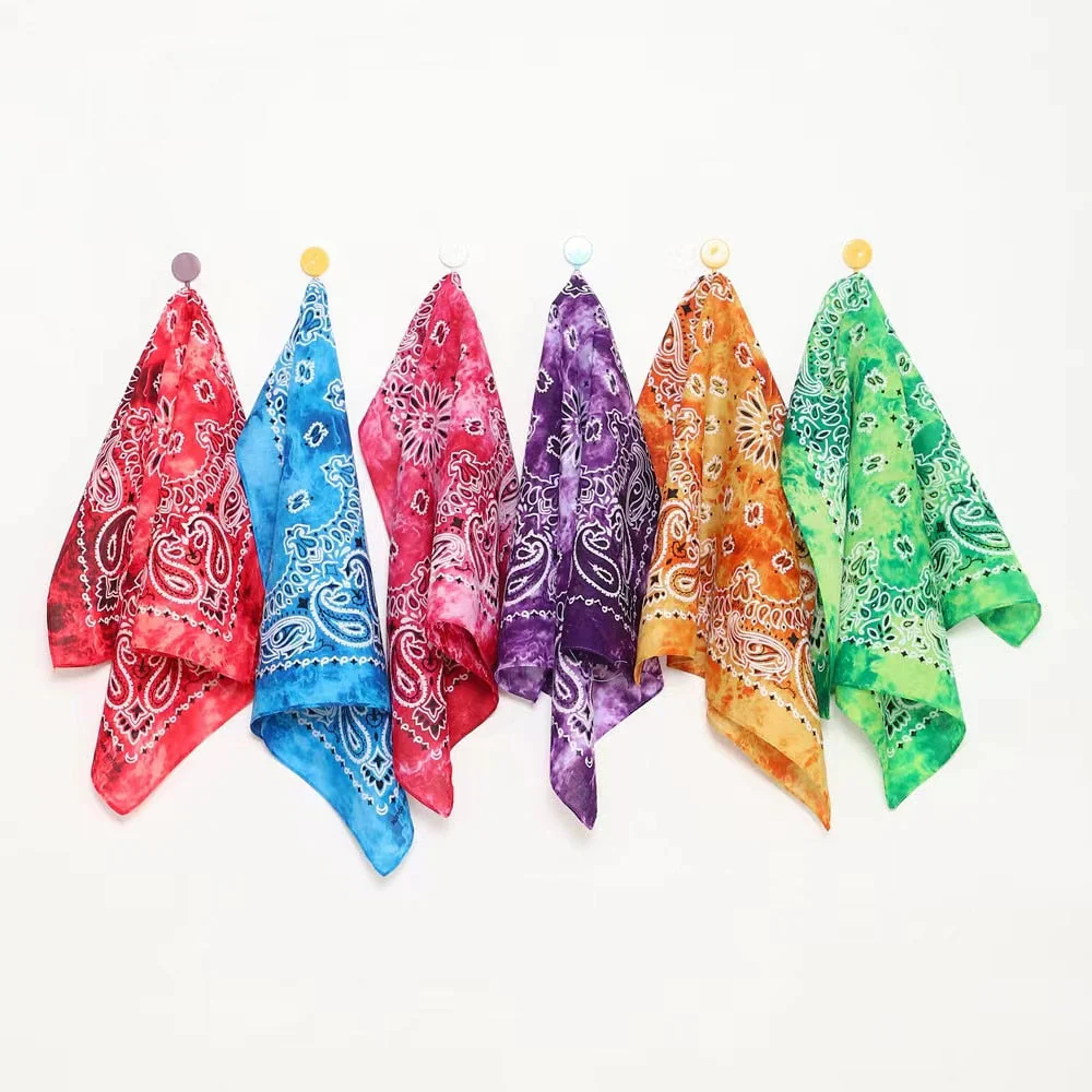 HULIANFU Tie Dye Bandana Cotton Paisley Bandanas Headbands Cowboy Handkerchiefs for Men and Women Colorful Hip-Hop Cycling Outdoor - Deanwangkt